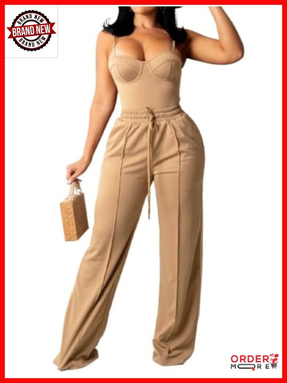 Women High Waist Drawstring Wide Leg Sweatpants Baggy Straight Lounge Pants